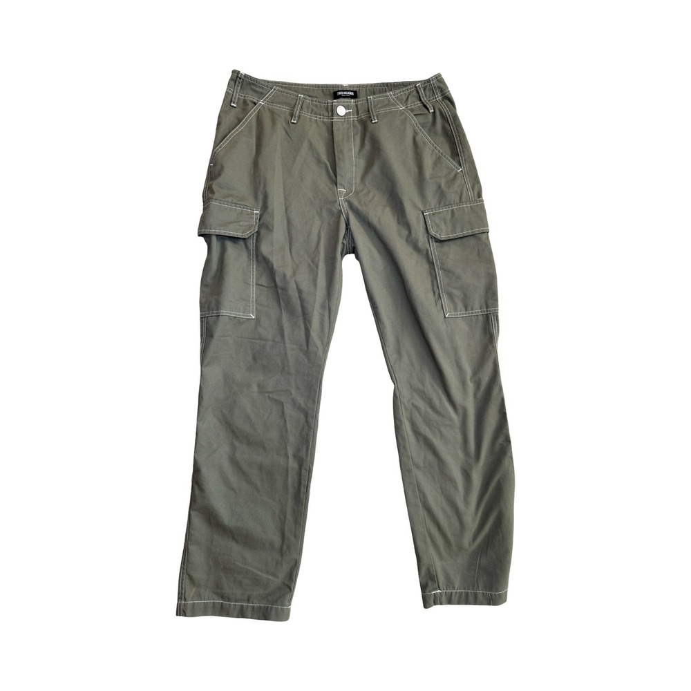 True Religion Mens Cargo Pants Olive Green White Stitching Size 34 Straight Leg